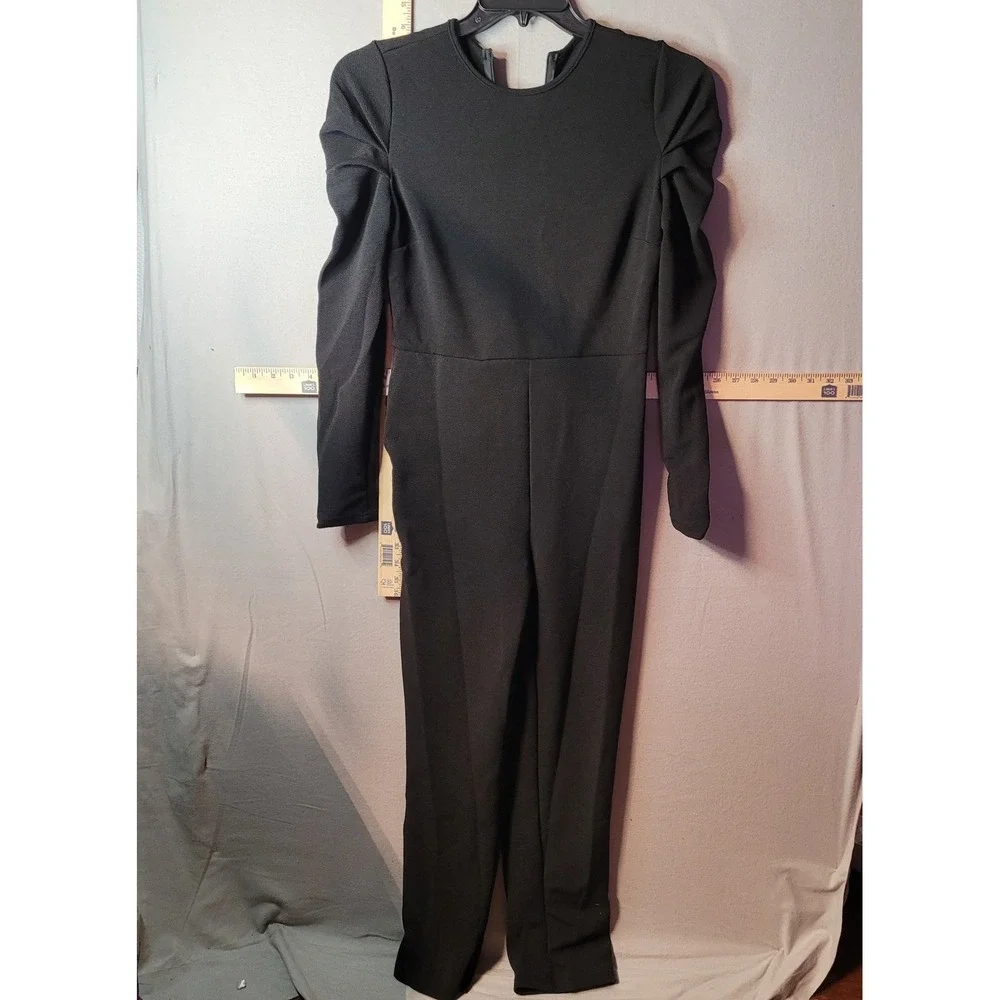 Black Long Sleeve Puffy Shoulder Jumpsuit Small‎ Elegant Evening Wear Romper